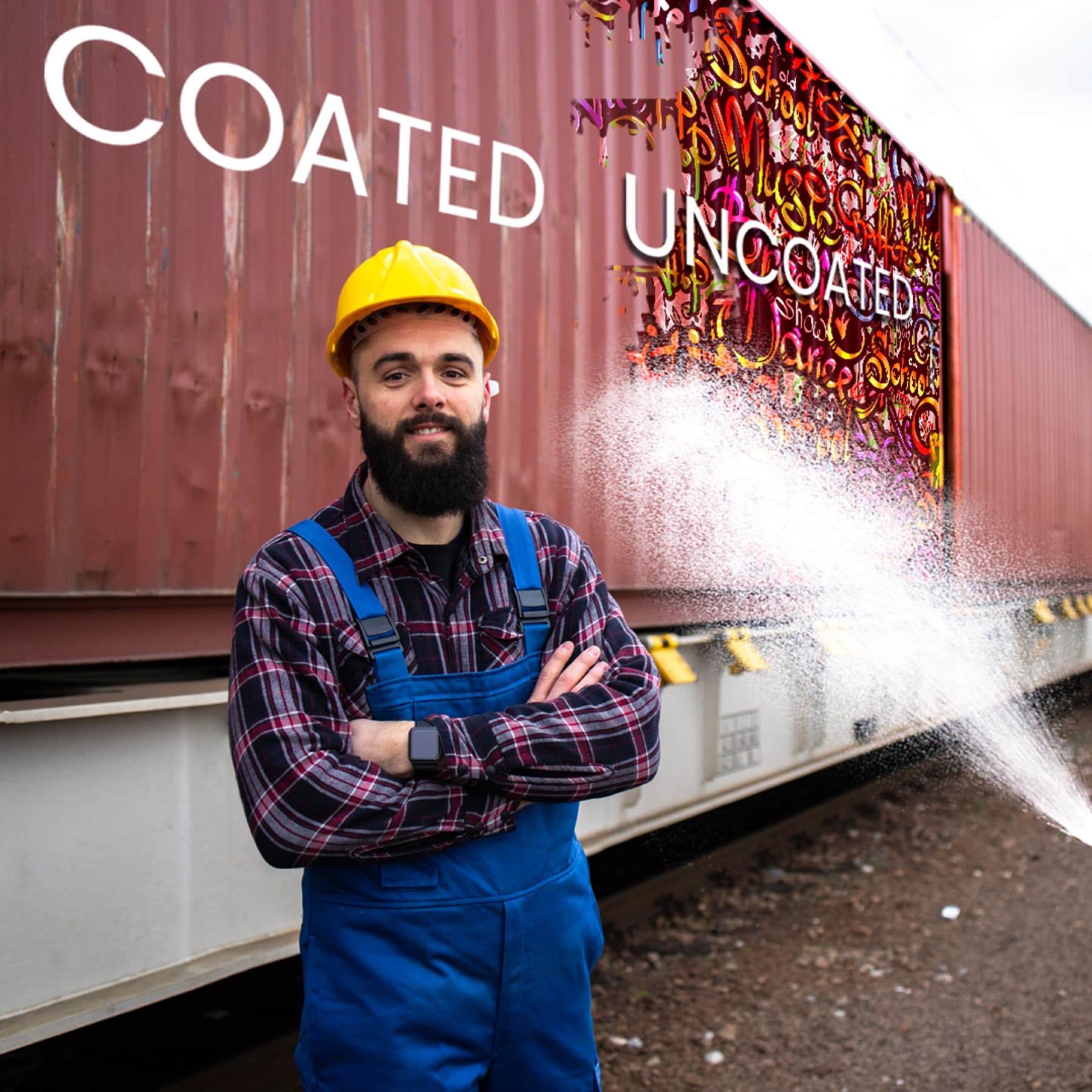 Anti-graffiti coating cleaned from a rail carriage