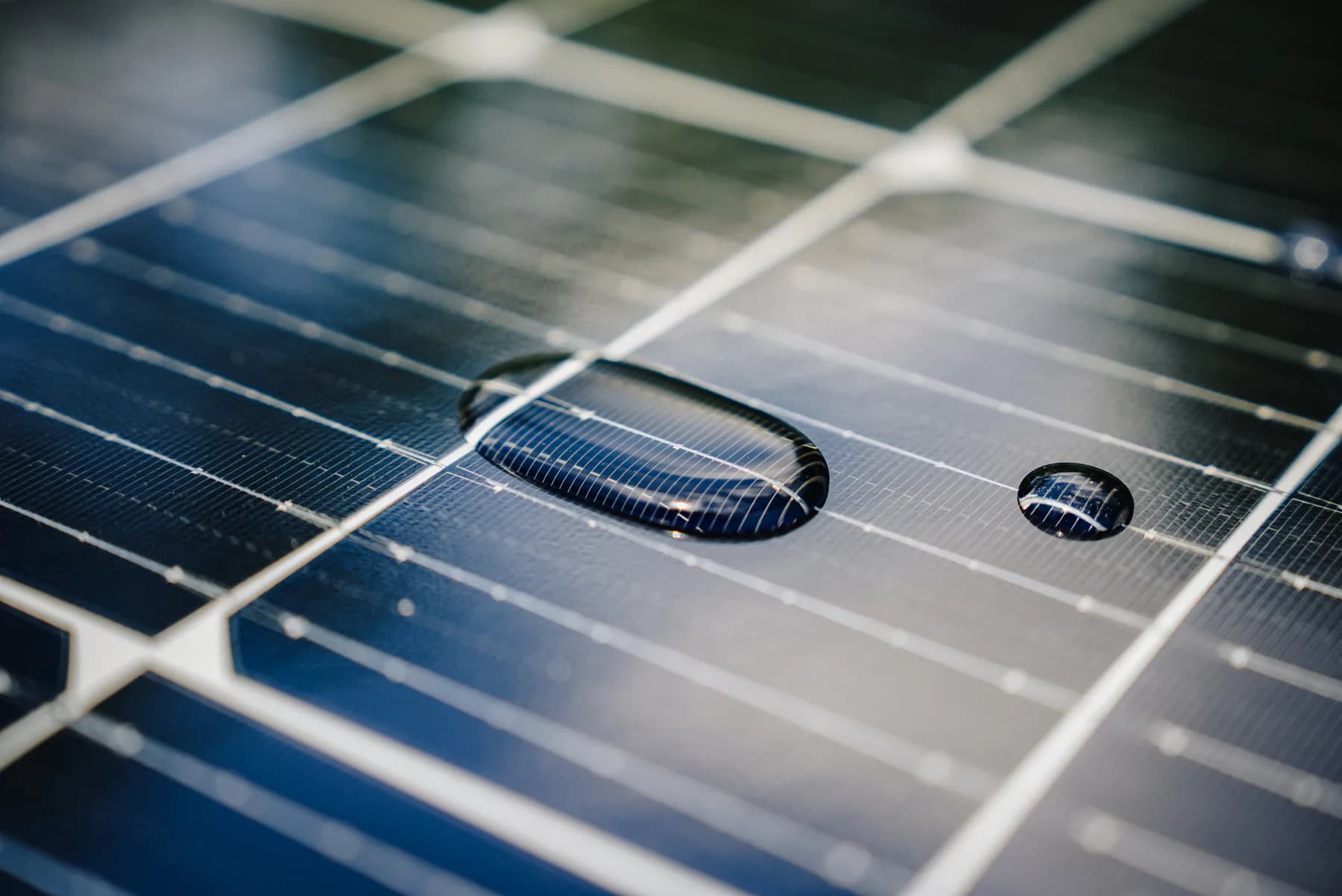 Water beading on photovoltaic panel glass